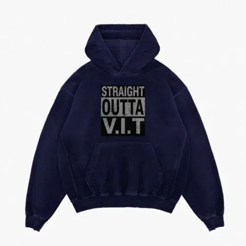 Straight outta vit men/unisex acid wash hoodie in navy blue color