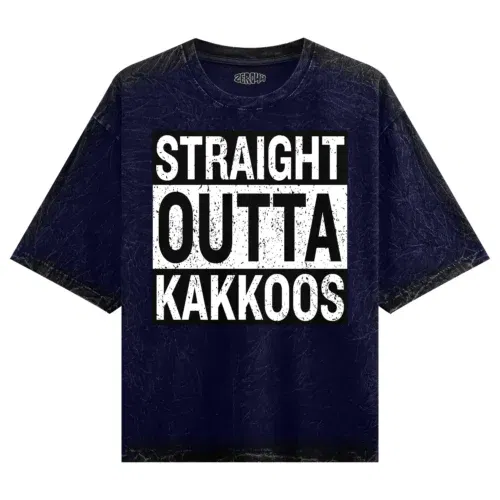 Straight outta kakkoos men/unisex acid wash oversized t-shirt in navy blue color