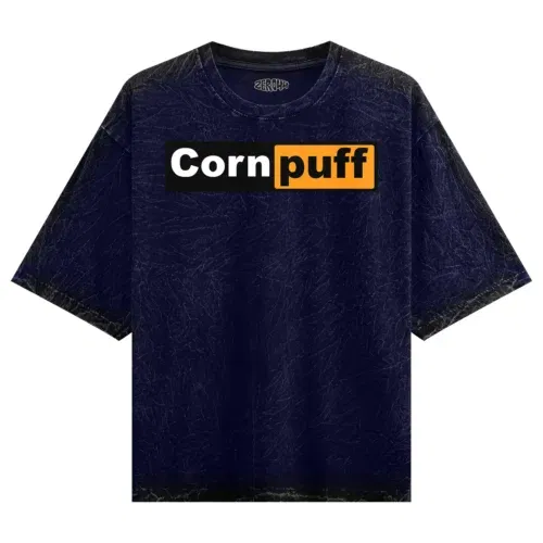 Cornpuff men/unisex acid wash oversized t-shirt in navy blue color