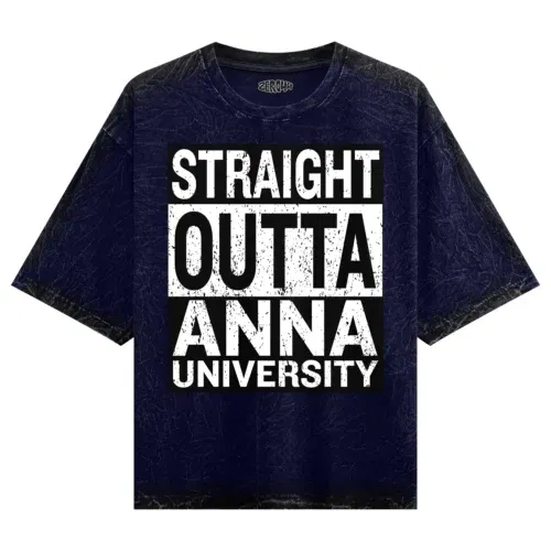 Straight outta anna university men/unisex acid wash oversized t-shirt in navy blue color