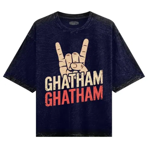 Ghatham ghatham men/unisex acid wash oversized t-shirt in navy blue color