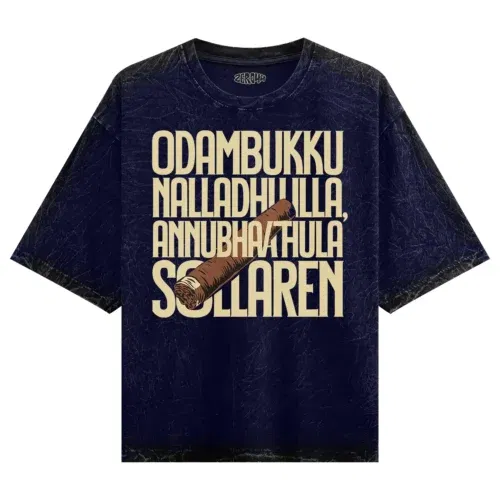 Odambukku nalladhu illa, annubhavathula sollaren men/unisex acid wash oversized t-shirt in navy blue color