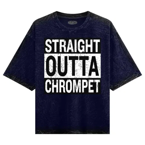 Straight outta chrompet men/unisex acid wash oversized t-shirt in navy blue color