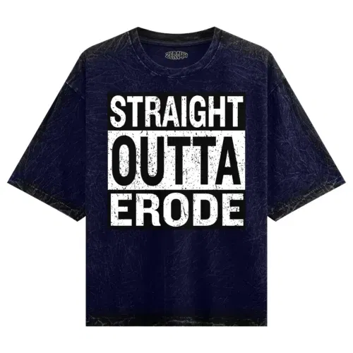 Straight outta erode men/unisex acid wash oversized t-shirt in navy blue color