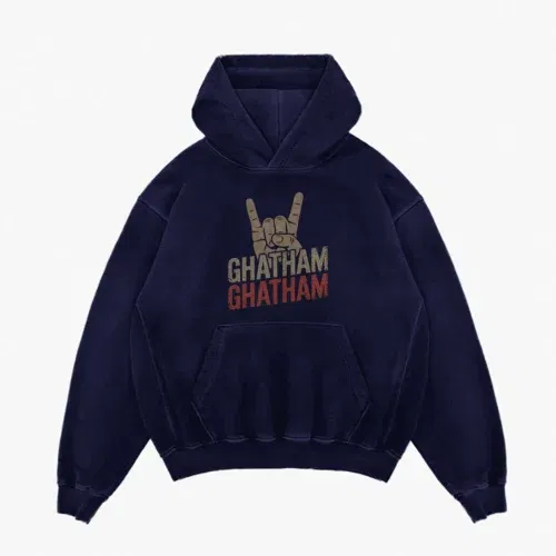 Ghatham ghatham men/unisex acid wash hoodie in navy blue color