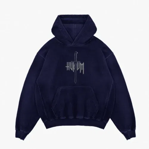 Hukum men/unisex acid wash hoodie in navy blue color