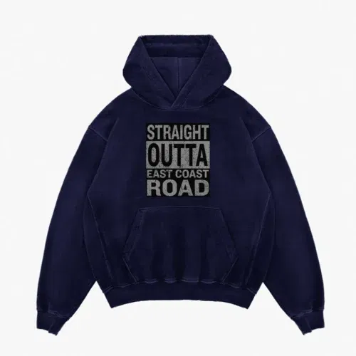 Straight outta ecr men/unisex acid wash hoodie in navy blue color