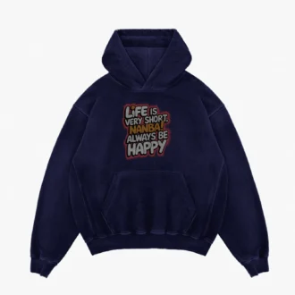 Life Is Very Short Nanba Men/Unisex Acid Wash Hoodie in Navy Blue Color