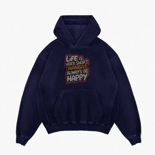 Life is very short nanba men/unisex acid wash hoodie in navy blue color