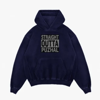 Straight Outta Puzhal Men/Unisex Acid Wash Hoodie in Navy Blue Color