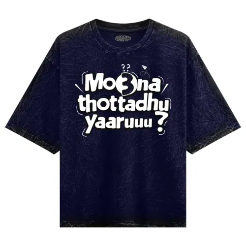 Moona thotadhu yaaru men/unisex acid wash oversized t-shirt in navy blue color
