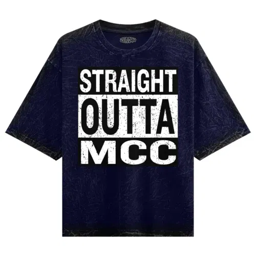 Straight outta mcc men/unisex acid wash oversized t-shirt in navy blue color