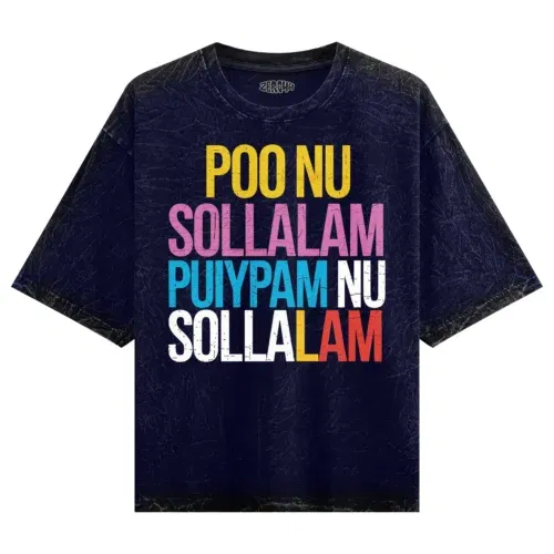 Poo nu sollalam men/unisex acid wash oversized t-shirt in navy blue color