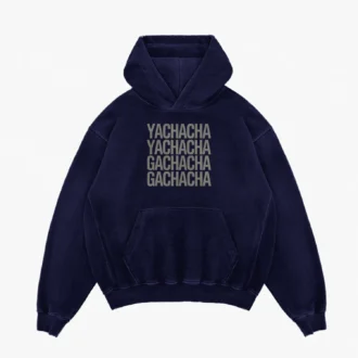 Yachacha Yachacha, Gachacha Gachacha Men/Unisex Acid Wash Hoodie in Navy Blue Color