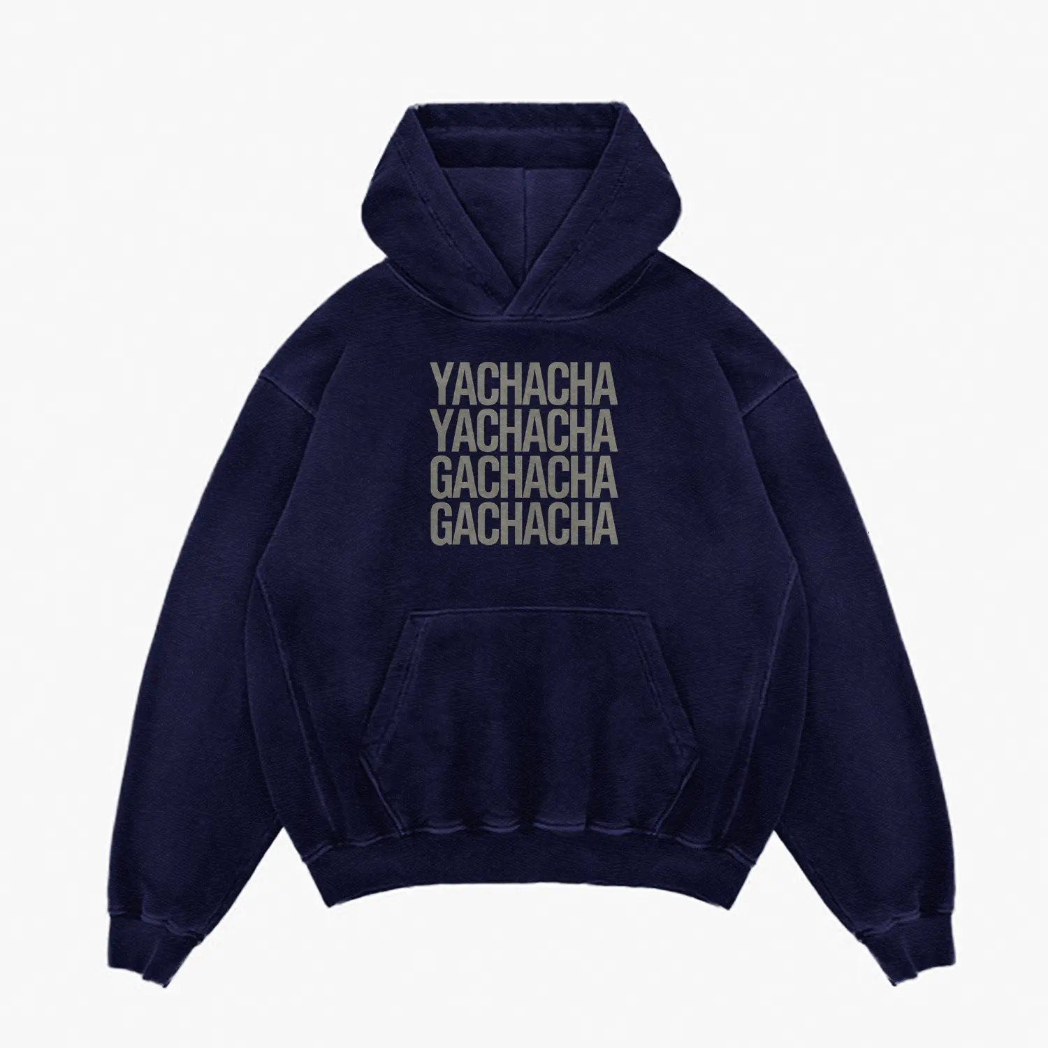 Yachacha Yachacha, Gachacha Gachacha Men/Unisex Acid Wash Hoodie in Navy Blue Color