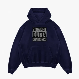 Straight Outta Don Bosco Men/Unisex Acid Wash Hoodie in Navy Blue Color
