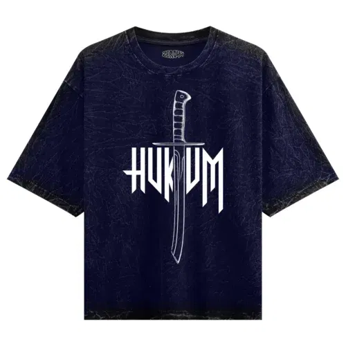 Hukum men/unisex acid wash oversized t-shirt in navy blue color