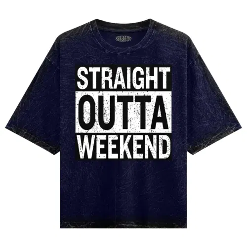Straight outta weekend men/unisex acid wash oversized t-shirt in navy blue color