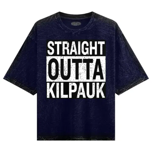 Straight outta kilpauk men/unisex acid wash oversized t-shirt in navy blue color
