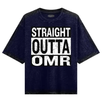 Straight Outta OMR Men/Unisex Acid Wash Oversized T-Shirt in Navy Blue Color