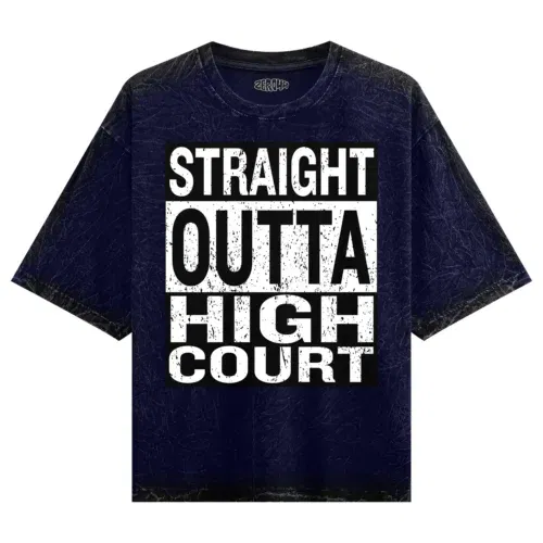 Straight outta high court men/unisex acid wash oversized t-shirt in navy blue color
