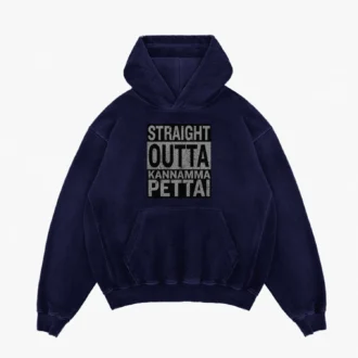 Straight Outta Kannamma Pettai Men/Unisex Acid Wash Hoodie in Navy Blue Color