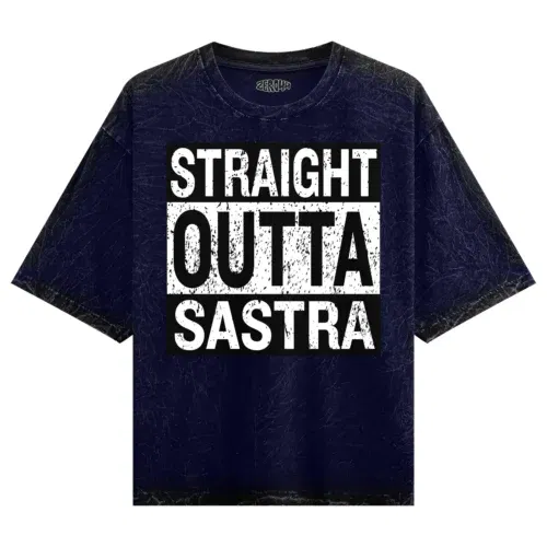 Straight outta sastra men/unisex acid wash oversized t-shirt in navy blue color
