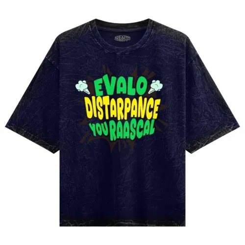 Evalo distarpance you raascal men/unisex acid wash oversized t-shirt in navy blue color