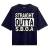 Straight Outta SBOA Men/Unisex Acid Wash Oversized T-Shirt in Navy Blue Color