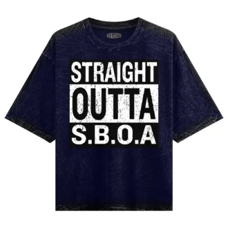 Straight Outta SBOA Men/Unisex Acid Wash Oversized T-Shirt in Navy Blue Color