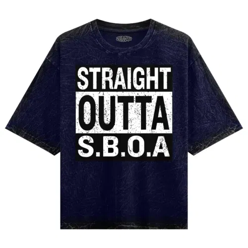 Straight outta sboa men/unisex acid wash oversized t-shirt in navy blue color