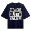 Straight Outta Salem Men/Unisex Acid Wash Oversized T-Shirt in Navy Blue Color