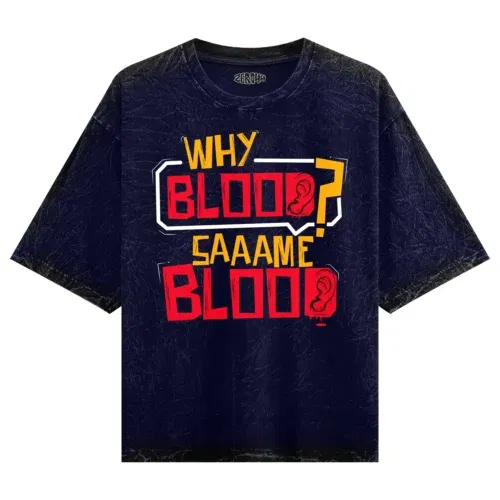 Why blood same blood men/unisex acid wash oversized t-shirt in navy blue color