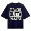 Straight Outta Thanjavur Men/Unisex Acid Wash Oversized T-Shirt in Navy Blue Color