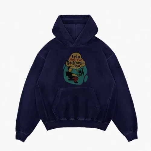 Vela soliye kolrangaiya men/unisex acid wash hoodie in navy blue color