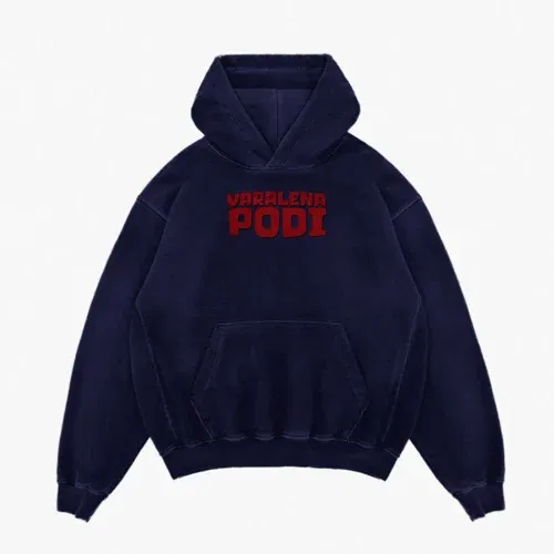 Varalena podi men/unisex acid wash hoodie in navy blue color