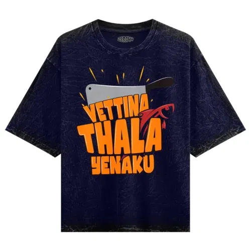 Vettina thala yenaku men/unisex acid wash oversized t-shirt in navy blue color
