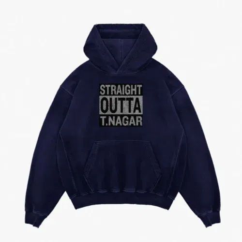 Straight outta t-nagar men/unisex acid wash hoodie in navy blue color
