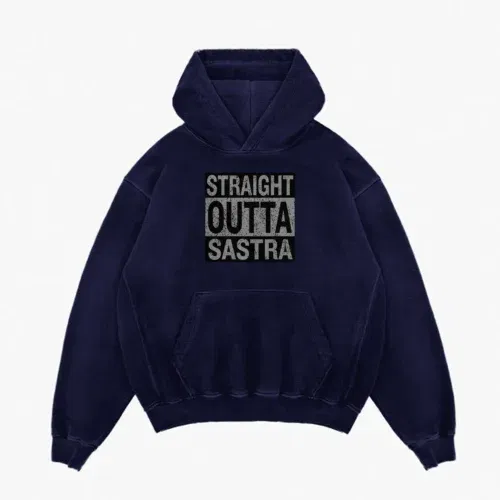 Straight outta sastra men/unisex acid wash hoodie in navy blue color