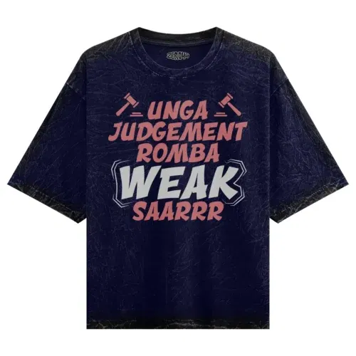 Unga judgement romba weak saarrr men/unisex acid wash oversized t-shirt in navy blue color