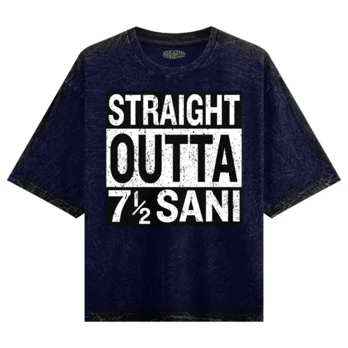 Straight outta sani - english men/unisex acid wash oversized t-shirt in navy blue color
