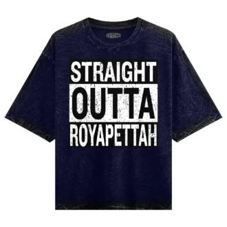 Straight Outta Royapettah Men/Unisex Acid Wash Oversized T-Shirt in Navy Blue Color
