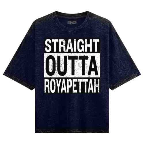 Straight outta royapettah men/unisex acid wash oversized t-shirt in navy blue color