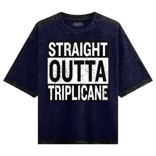 Straight outta triplicane men/unisex acid wash oversized t-shirt in navy blue color