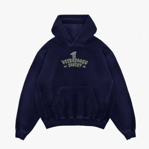 Veerabaagu bakery men/unisex acid wash hoodie in navy blue color