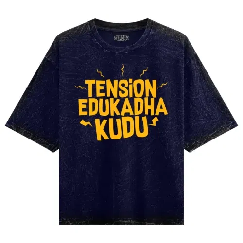 Tension edukadha kudu men/unisex acid wash oversized t-shirt in navy blue color