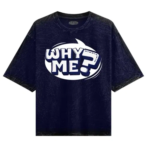 Why me? Men/unisex acid wash oversized t-shirt in navy blue color