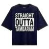 Straight Outta Tambaram Men/Unisex Acid Wash Oversized T-Shirt in Navy Blue Color