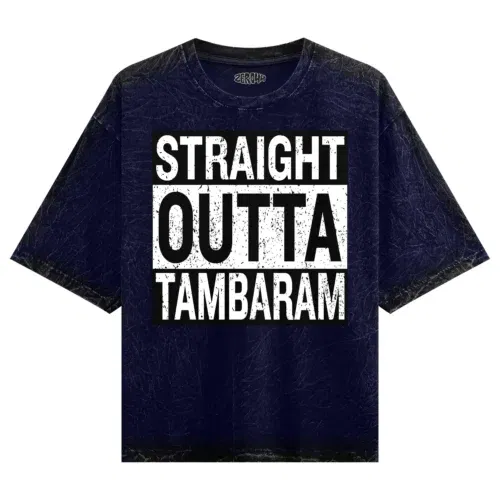 Straight outta tambaram men/unisex acid wash oversized t-shirt in navy blue color