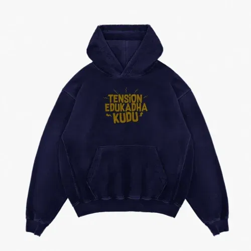 Tension edukadha kudu men/unisex acid wash hoodie in navy blue color